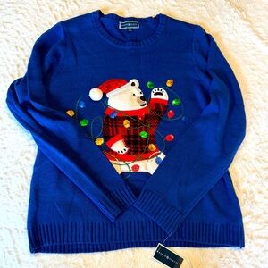 Polar Bear Sequin Blue Holiday Sweater. XXL